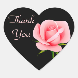 Thank You Pink Rose Black Greeting Sticker / Label