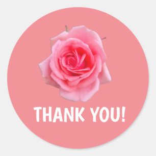 Thank you pink rose classic round sticker