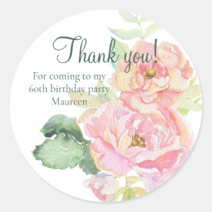 Thank You Pink Rose Floral Classic Round Sticker
