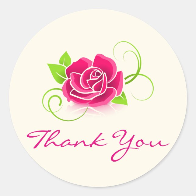 Thank You Pink Rose Illustration Classic Round Sticker (Front)