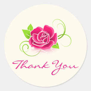 Thank You Pink Rose Illustration Classic Round Sticker