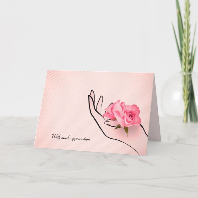 thank you pink rose in hand card (Front)