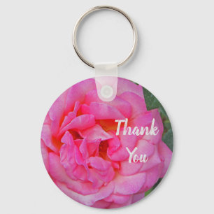 Thank You Pink Rose Petal Flower Bloom Photo Key Ring