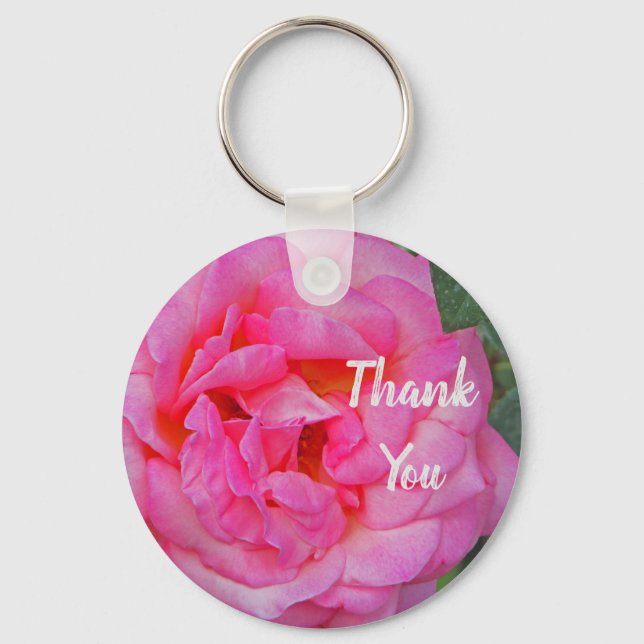Thank You Pink Rose Petal Flower Bloom Photo Key Ring (Front)