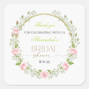 Thank you Pink Roses & Baby’s Breathe Square Sticker