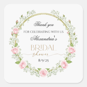 Thank you Pink Roses & Baby’s Breathe Square Sticker