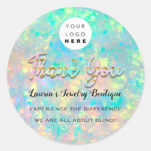 Thank You Pink Script Name Custom Logo Holograph Classic Round Sticker