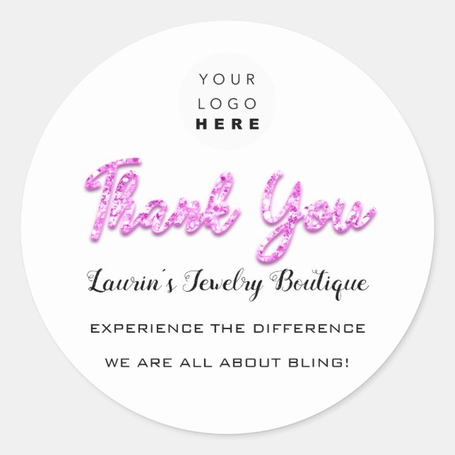 Thank You Pink Script Name Online Shop Web Logo  Classic Round Sticker (Front)
