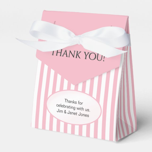 Thank You - Pink Simple Stripes Pattern Favour Box (Front Side)
