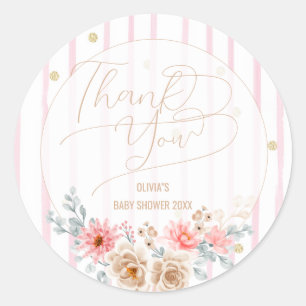 Thank you Pink stripes Girl Baby shower Classic Round Sticker