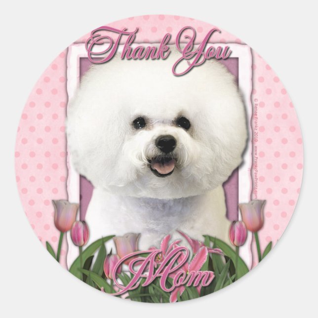 Thank You - Pink Tulips - Bichon Frise Classic Round Sticker (Front)