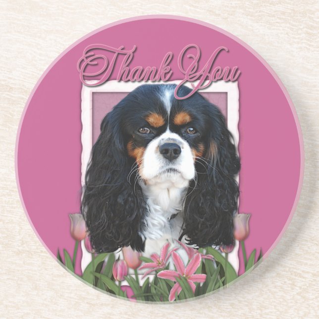 Thank You - Pink Tulips - Cavalier - Tri-Colour Coaster (Front)