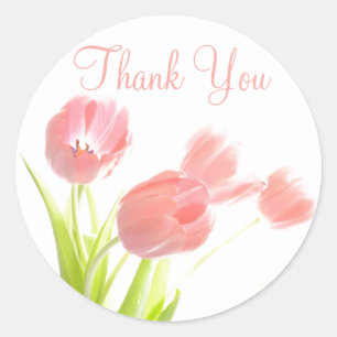 Thank You Pink Tulips Floral Pattern Stickers