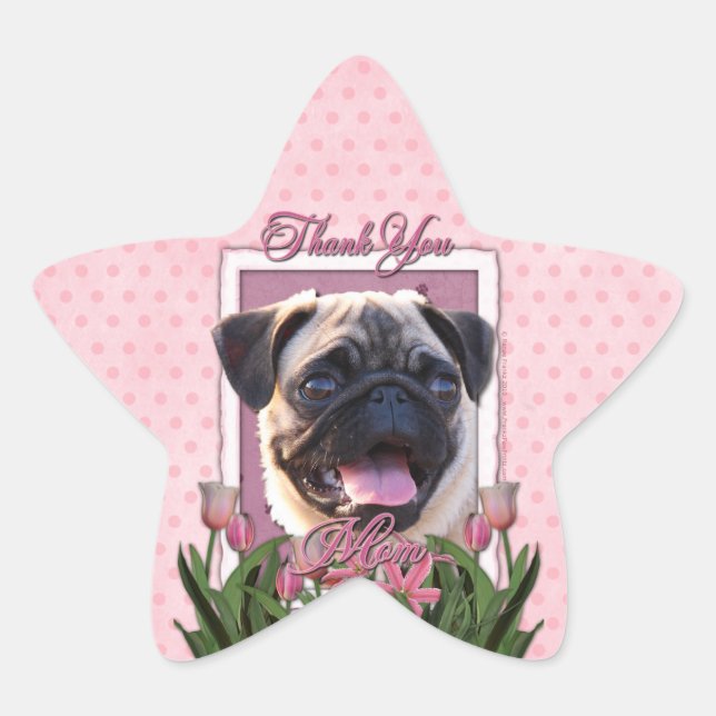 Thank You - Pink Tulips - Pug Star Sticker (Front)
