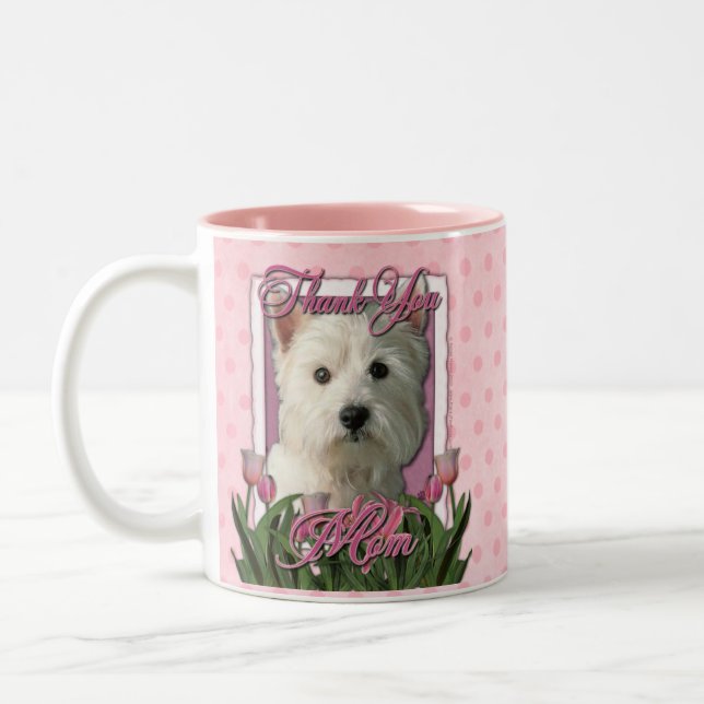 Thank You - Pink Tulips - West Highland Terrier Two-Tone Coffee Mug (Left)