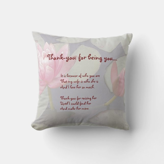 Thank-you Pink Water Lily Mother-in-Law Pillow (Front)