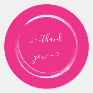 Thank You Pink White Wedding Bridal Shower Classic Round Sticker