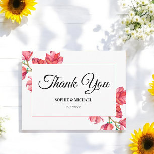 Thank You Pink White Wedding Floral Magnolia Postcard