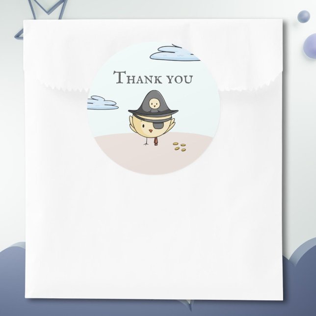 Thank You Pirate Eye Patch Bird Party Classic Round Sticker (Creator Uploaded)