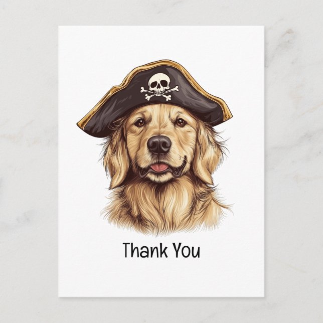 Thank You Pirate Golden Retriever Dog Skull Postcard (Front)