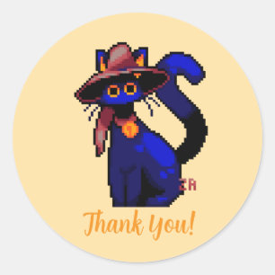 Thank you, pixel art, black cat classic round sticker