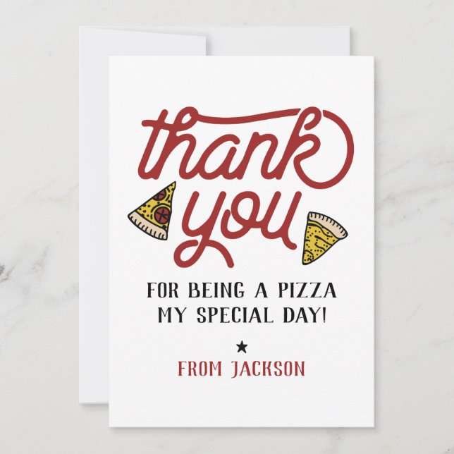 Thank You Pizza Party Birthday Thank You Card (Front)