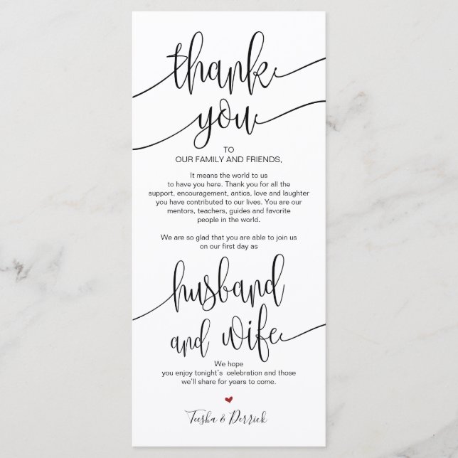 Thank you Place Setting Card for Wedding Dinner (Front)