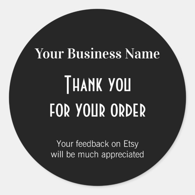 Thank you please leave feedback black packaging classic round sticker (Front)