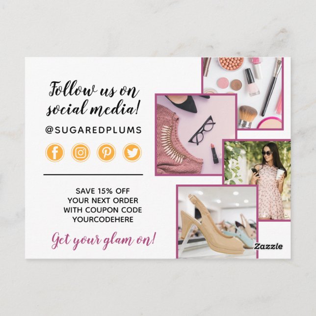 Thank You Plum Purple & Gold Paint Strokes 4-Photo Postcard (Back)