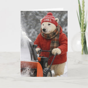 Thank You Polar Bear Pushing a Snowblower Card