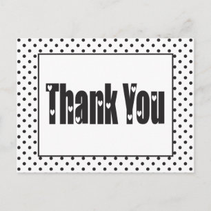 Thank You Polka Dot Black And White Hearts Postcard