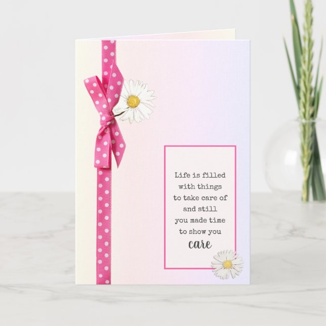 Thank You Polka Dot Bow with Daisies Card (Front)