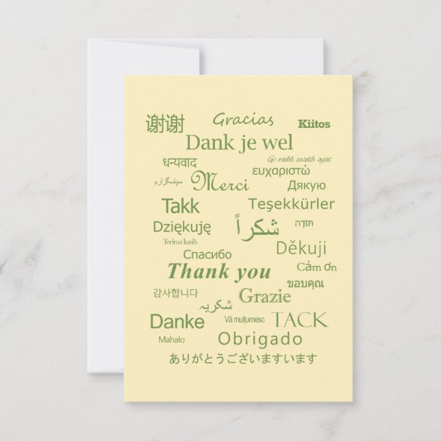 "Thank You" Polyglot Typography Green Egg White Thank You Card (Front)
