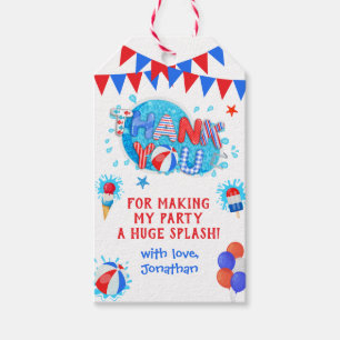Thank You Pool Summer Birthday Bash Red White Blue Gift Tags