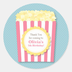 Thank You Popcorn Kids Birthday Party Stickers