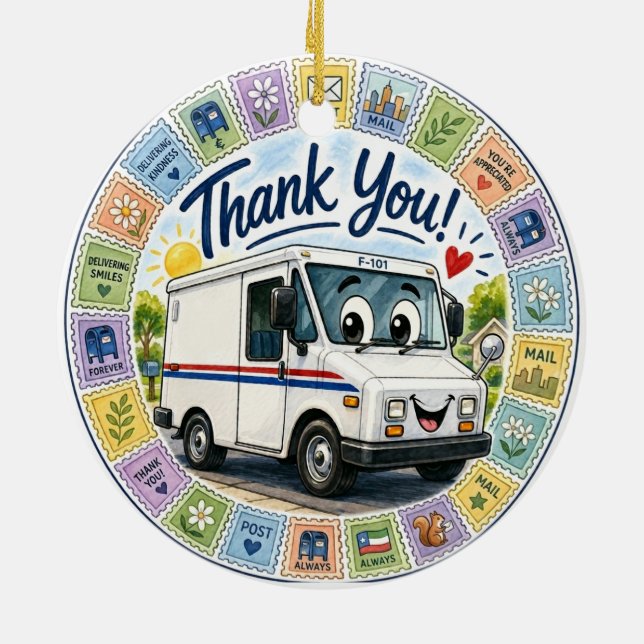 Thank you postal workers appreciation  ceramic tree decoration (Back)