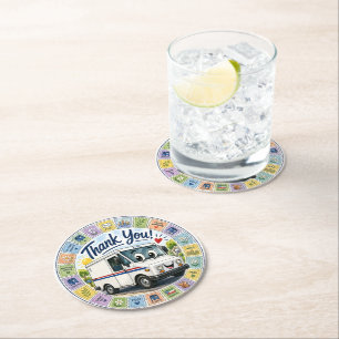 Thank you postal workers appreciation round paper coaster
