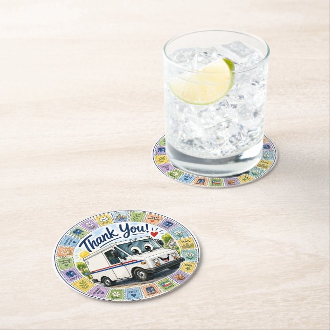 Thank you postal workers appreciation  round paper coaster (Insitu)