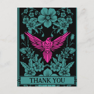 Thank You postcard. Exotic pink bird, dusky blue P Postcard