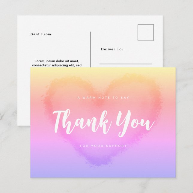 Thank You Postcard Love Gradient Watercolor Style (Front/Back)