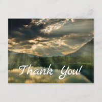 Thank you postcard. Sky, Mountains, Trees, Lake.
