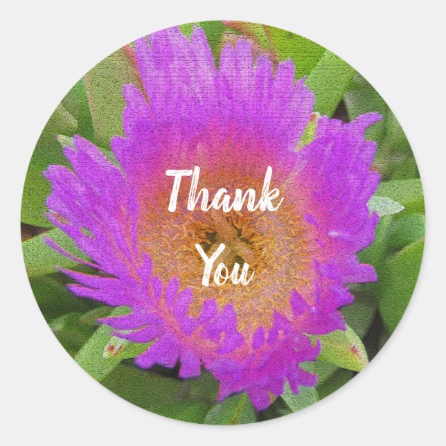 Thank You Pretty Purple Beach Flower Appreciation Classic Round Sticker (Front)