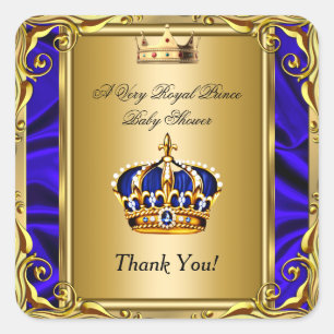 Thank You Prince Royal Blue Baby Shower Regal Gold Square Sticker