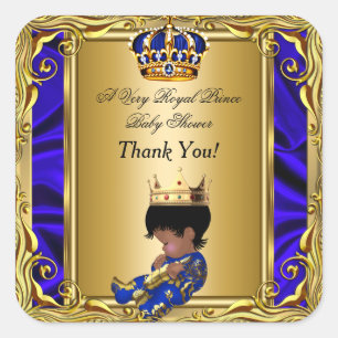 Thank You Prince Royal Blue Baby Shower Regal Gold Square Sticker