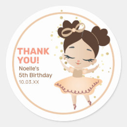 Thank You! Princess Ballerina w/Bow Birthday Classic Round Sticker