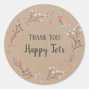 Thank you Product Vintage Floral Wreath Craft Pink Classic Round Sticker