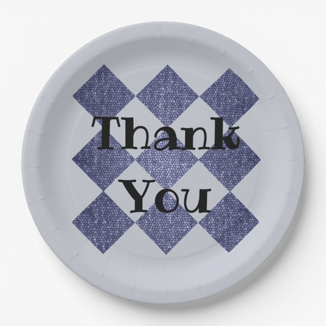 Thank You Professional Blue Diamond Pattern Mosaic Paper Plate (Front)