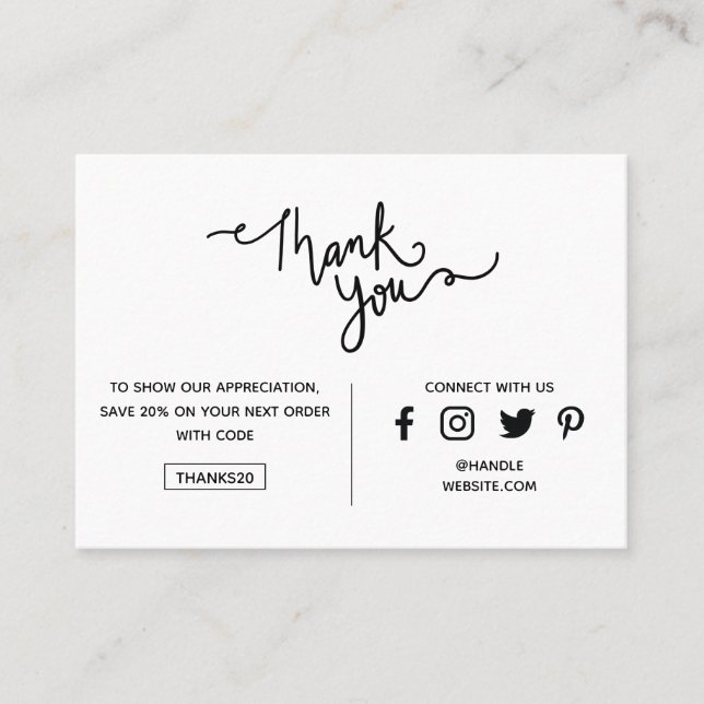 Thank You Promo Code Social Media Your Logo Business Card (Front)