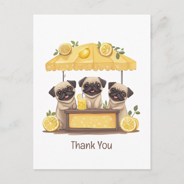 Thank You Pug Dogs Lemonade Stand Postcard (Front)
