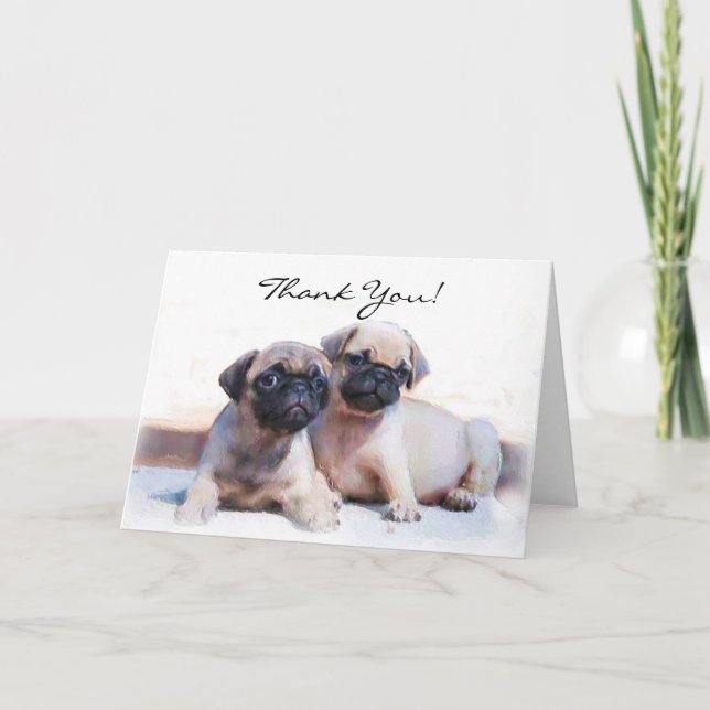 Thank You Pug puppies greeting card (Front)